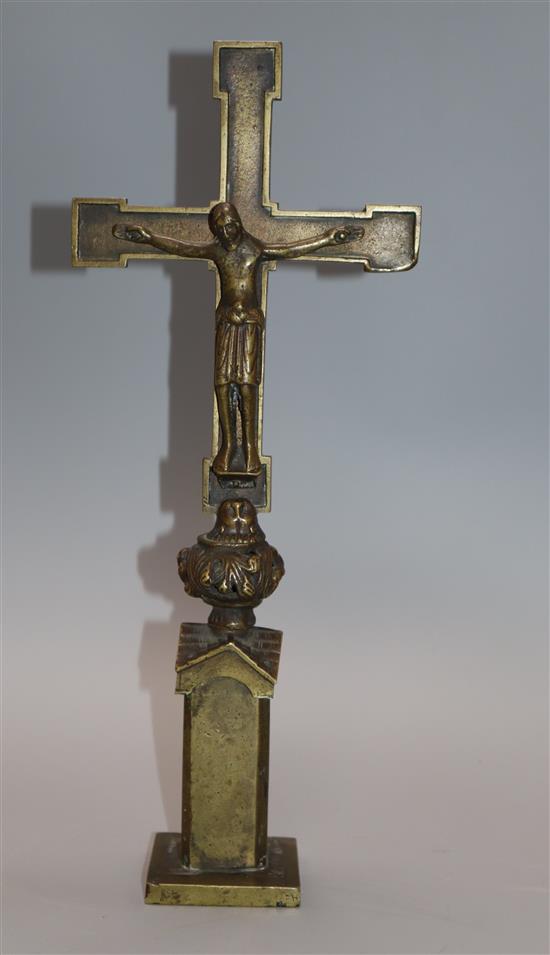 A 19th century Spanish brass crucifix height 33cm